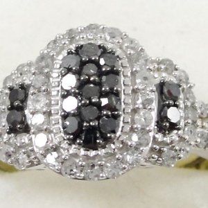 Sterling Silver Diamond Hematite Cluster Statement Ring Size 8.75